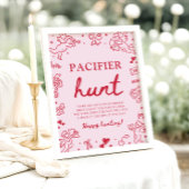 Pink Hand Drawn Valentine Baby Pacifier Hunt Game ポスター