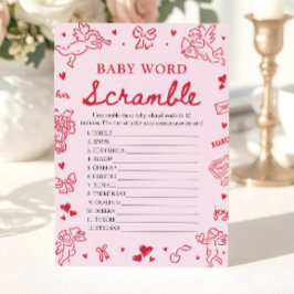Pink Hand Drawn Valentine Baby Word Scramble Game 招待状