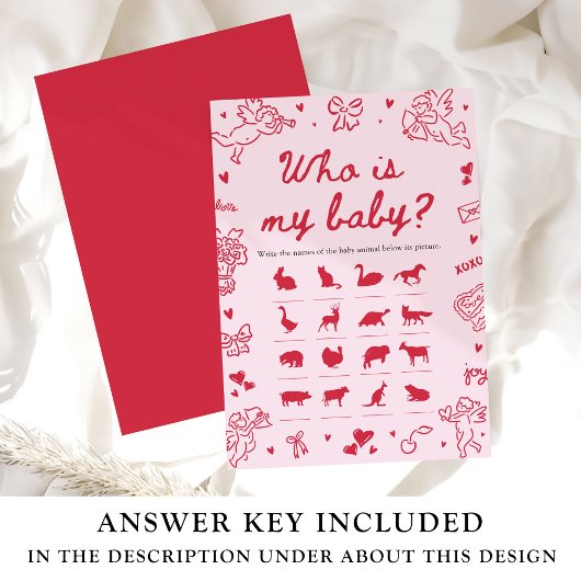 Pink Hand Drawn Valentine Who Is My Baby Game 招待状