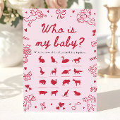 Pink Hand Drawn Valentine Who Is My Baby Game 招待状