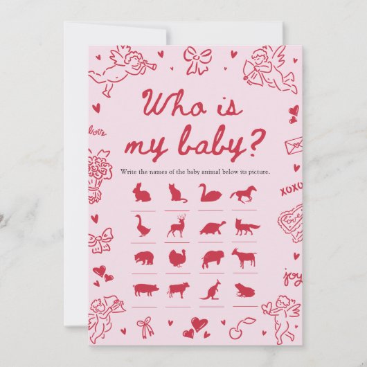 Pink Hand Drawn Valentine Who Is My Baby Game 招待状 (正面)