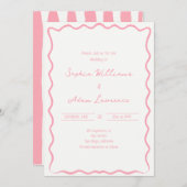 Pink Hand Written Pinstripes Whimsical Wedding 招待状 (正面/裏面)