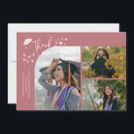 Pink Hand Written Thank You Multi Photo 案内状<br><div class="desc">Modern and whimsical graduation announcement photo card featuring 3 photos on the front and 1 on the back. The text says "Thank You" with twinkling stars. Add the graduate's name,  information,  and message to personalize this card. Pink.</div>