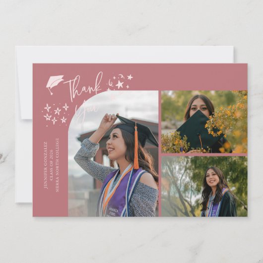 Pink Hand Written Thank You Multi Photo 案内状 (正面)