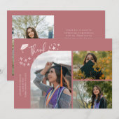 Pink Hand Written Thank You Multi Photo 案内状 (正面/裏面)