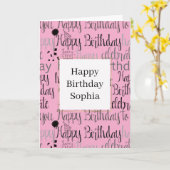 Pink Happy Birthday カード (黄色い花)