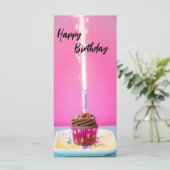 Pink Happy Birthday Flat Card – Cake&Candle Theme (スタンド正面)