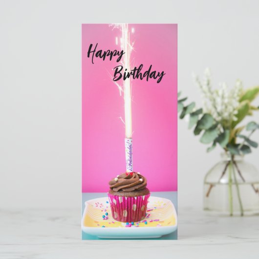 Pink Happy Birthday Flat Card – Cake&Candle Theme (スタンド正面)