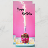 Pink Happy Birthday Flat Card – Cake&Candle Theme (正面/裏面)