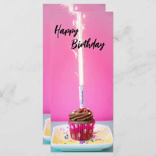 Pink Happy Birthday Flat Card – Cake&Candle Theme (正面/裏面)