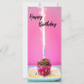 Pink Happy Birthday Flat Card – Cake&Candle Theme (正面)