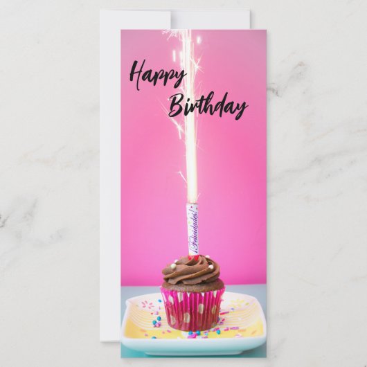 Pink Happy Birthday Flat Card – Cake&Candle Theme (正面)