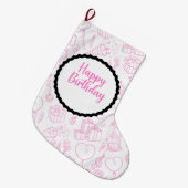 Pink Happy Birthday Gift – Cute Party Icon ラージクリスマスストッキング (正面 (吊り時))