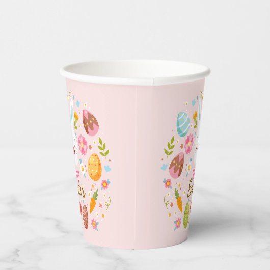 Pink Happy Easter Bunny Floral  紙コップ (右)
