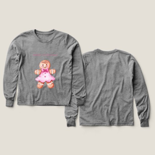 Pink Happy Gingerbread Cookie Girl Christmas   (デザイン 正面＆背面)