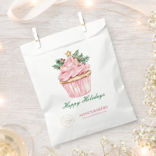 Pink Happy Holidays Custom Bakery Business Logo フェイバーバッグ (クリップ留めされた状態)