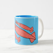 Pink happy squid cartoon illustration  ツートーンマグカップ (正面右)