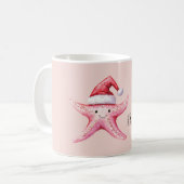 Pink Happy Starfish Santa Hat コーヒーマグカップ (正面左)