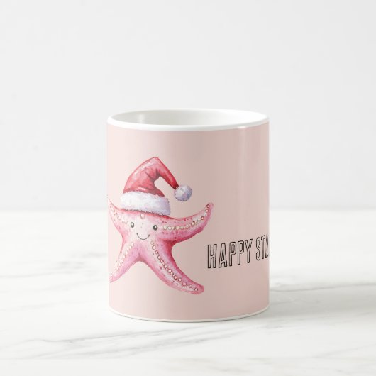 Pink Happy Starfish Santa Hat コーヒーマグカップ (中央)