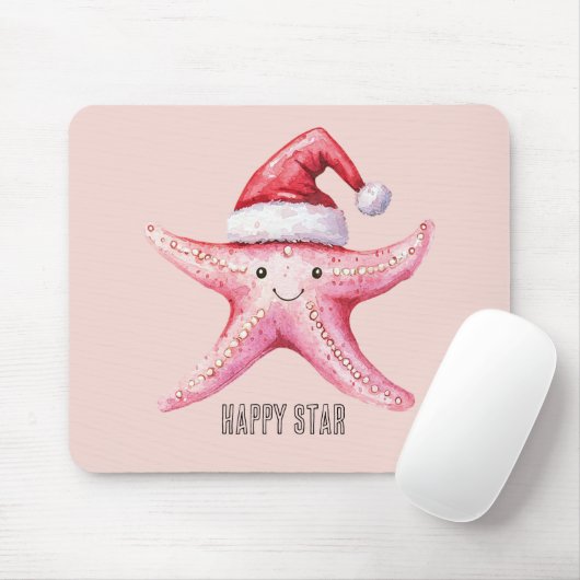 Pink Happy Starfish Santa Hat マウスパッド (マウス)