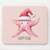 Pink Happy Starfish Santa Hat マウスパッド (正面)