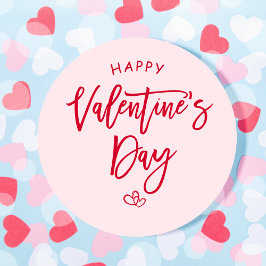 Pink Happy Valentine Favor Tag Stickers ラウンドシール