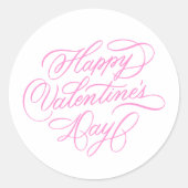 Pink Happy Valentines Day Calligraphy ラウンドシール (正面)