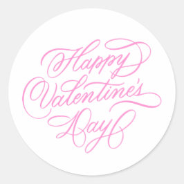 Pink Happy Valentines Day Calligraphy ラウンドシール