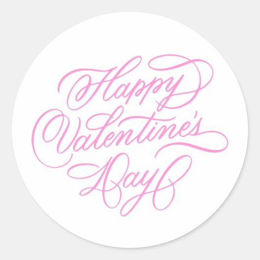 Pink Happy Valentines Day Calligraphy ラウンドシール (正面)