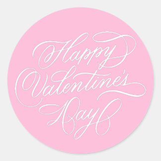 Pink Happy Valentines Day Elegant Calligraphy  ラウンドシール