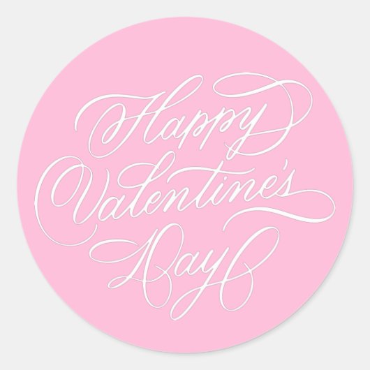 Pink Happy Valentines Day Elegant Calligraphy  ラウンドシール (正面)
