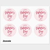 Pink Happy Valentines Day Round Sticker ラウンドシール (シート)