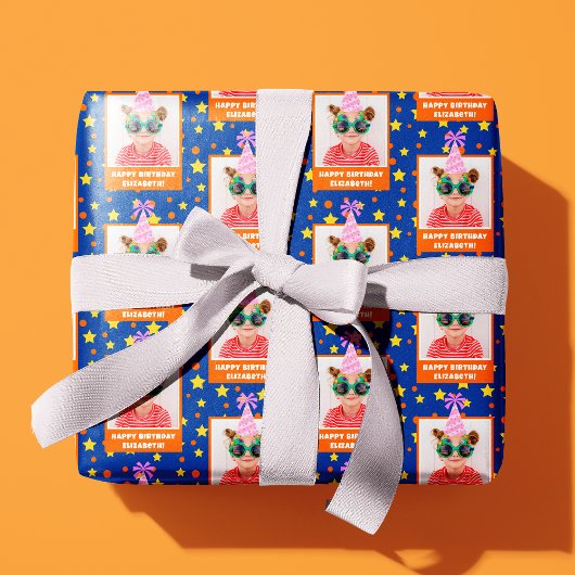 Pink Hatパーソナライズされた付きキッドフォトハッピーバースデー ラッピングペーパー