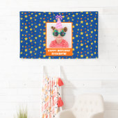 Pink Hatパーソナライズされた付きキッドフォトハッピーバースデー 横断幕 (インサイチュ)