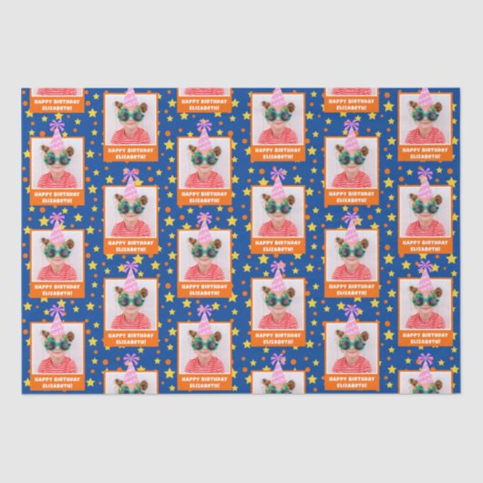 Pink Hatパーソナライズされた付きキッドフォトハッピーバースデー 薄葉紙 (正面)