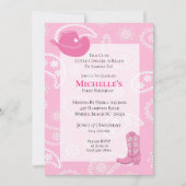 Pink Hat Boots Cow Girl First Birthday   招待状 (正面)