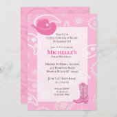 Pink Hat Boots Cow Girl First Birthday   招待状 (正面/裏面)