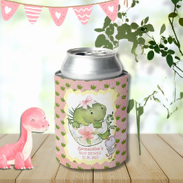 Pink Hatching Dino Baby Shower Can Cooler  缶クーラー