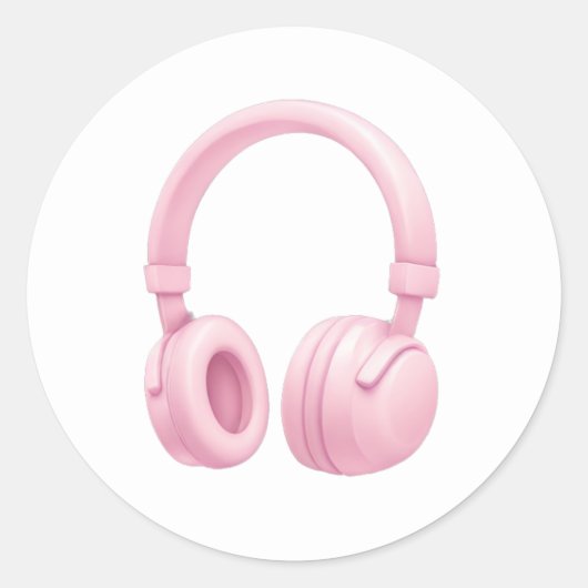 Pink Headphones Emoji – Cute Music Lover Icon ラウンドシール (正面)