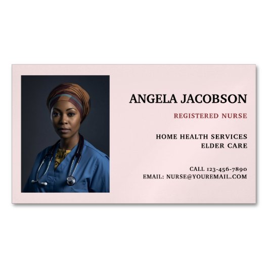 Pink Health Professional Nurse Photo マグネット名刺 (正面)