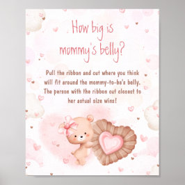 Pink Heart Baby Shower How Big Is Mommy's Belly ポスター