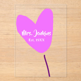 Pink heart balloon Mrs add name est. Add year love アクリル招待状