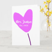 Pink heart balloon Mrs add name est. Add year love カード (黄色い花)