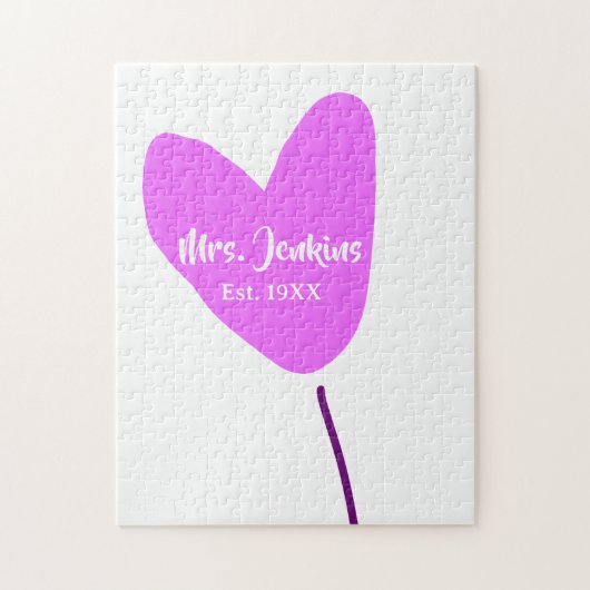 Pink heart balloon Mrs add name est. Add year love ジグソーパズル (縦)