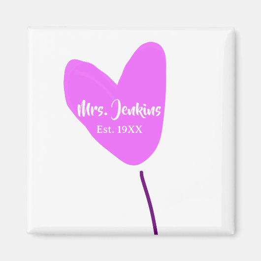 Pink heart balloon Mrs add name est. Add year love マグネット (正面)