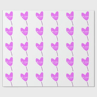 Pink heart balloon Mrs add name est. Add year love ラッピングペーパー