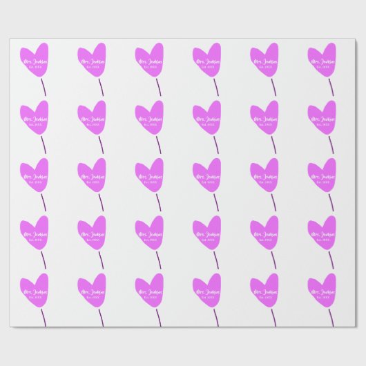 Pink heart balloon Mrs add name est. Add year love ラッピングペーパー (フラット)