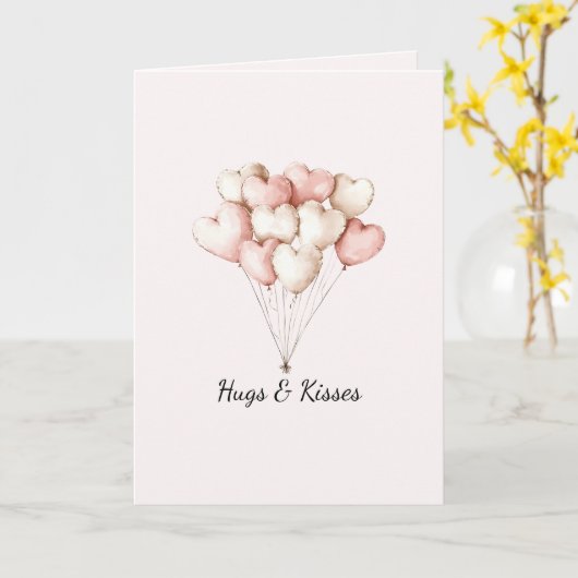 Pink Heart Balloons Valentine's Day   カード (黄色い花)