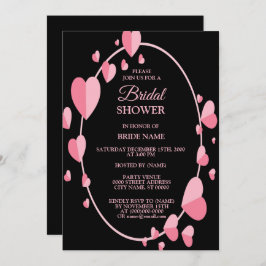 Pink Heart Black Geometric Bridal Shower Party 招待状