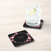 Pink Heart Black Geometric Wedding Party Elegant コースター (右側)